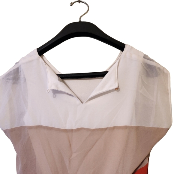 Sweet  Storm orange white beige short sleeve lined mini dress - Picture 8 of 9